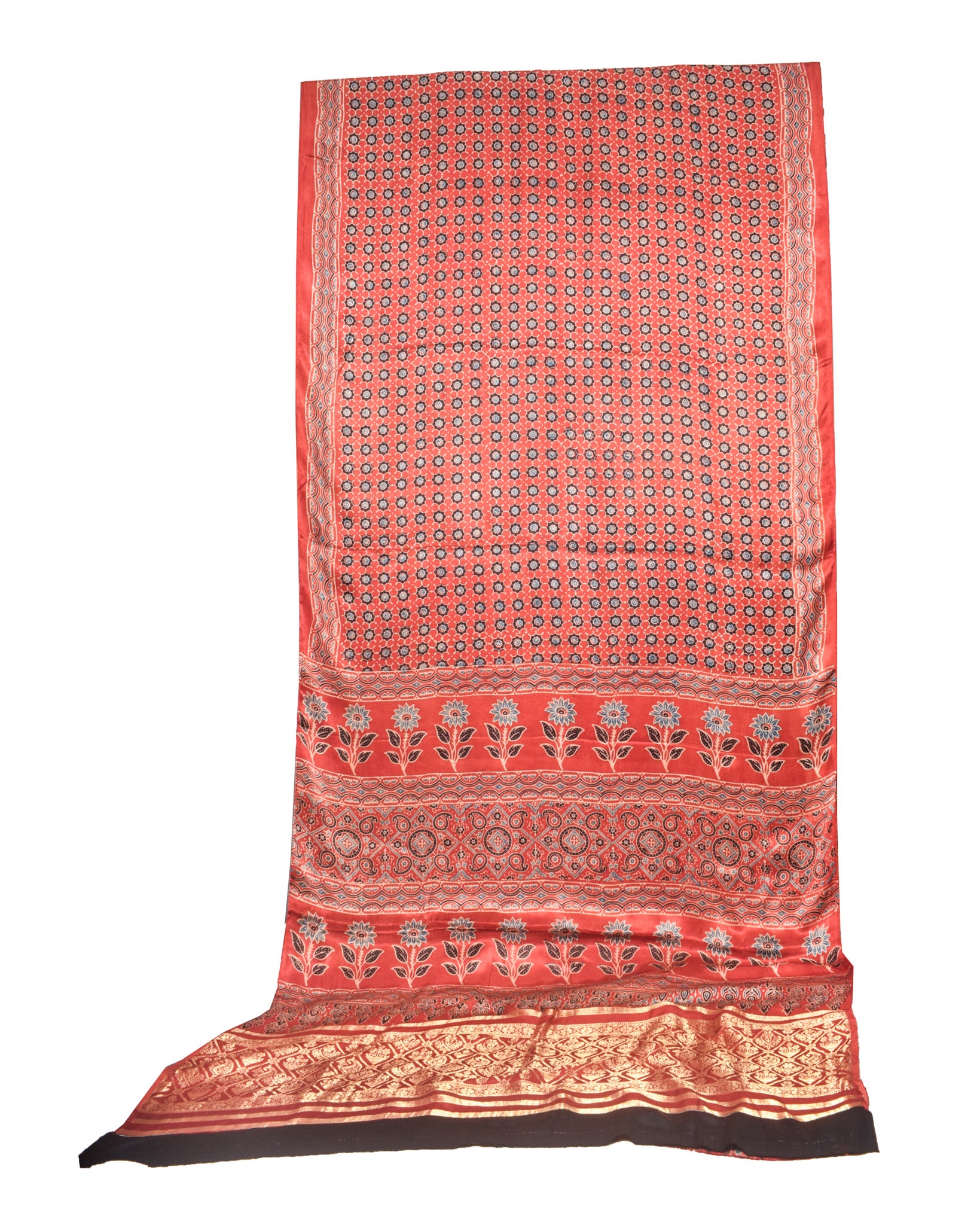 Ajrakh Modal Silk Natural Dye Hand Block Print With Naksi Pallu Saree ...