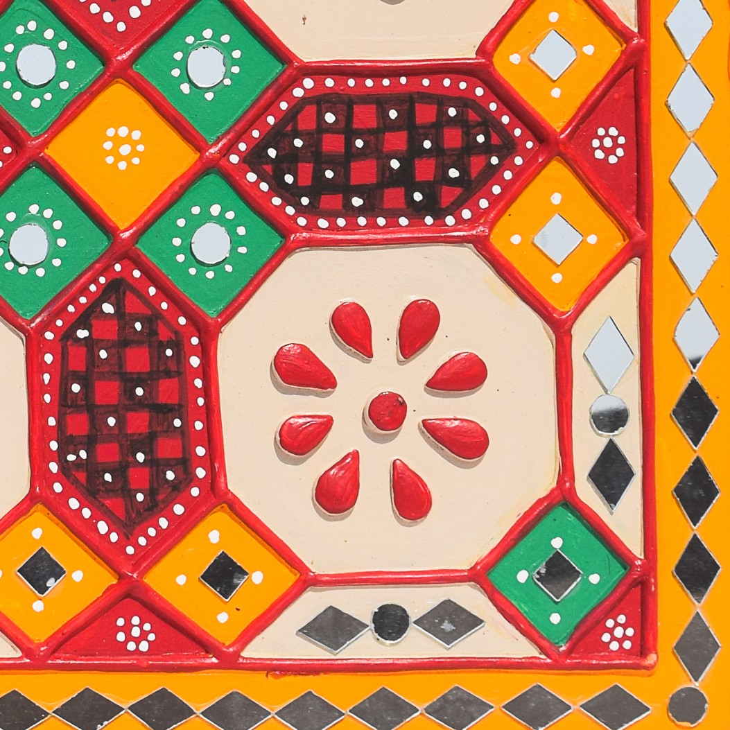 Traditional Kutch Handicraft Mud-Mirrorwork Lippan Kam Wall Art (Water and Break Resistant) - Square (12 inch x 12 inch) - SKU : LKT-0284