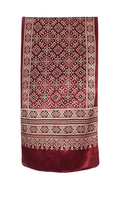 Patola Print Mashru Silk Three Colour Print ( 3 Kam ) Screen Print Stole - 2.1 Mtr Length - SKU : JH24201E