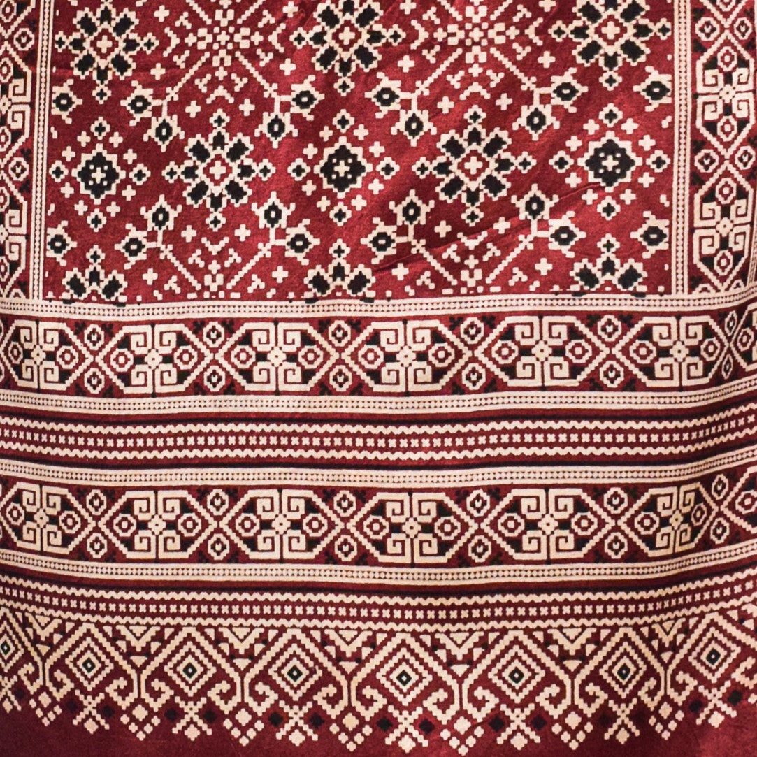 Patola Print Mashru Silk Three Colour Print ( 3 Kam ) Screen Print Stole - 2.1 Mtr Length - SKU : JH24201E
