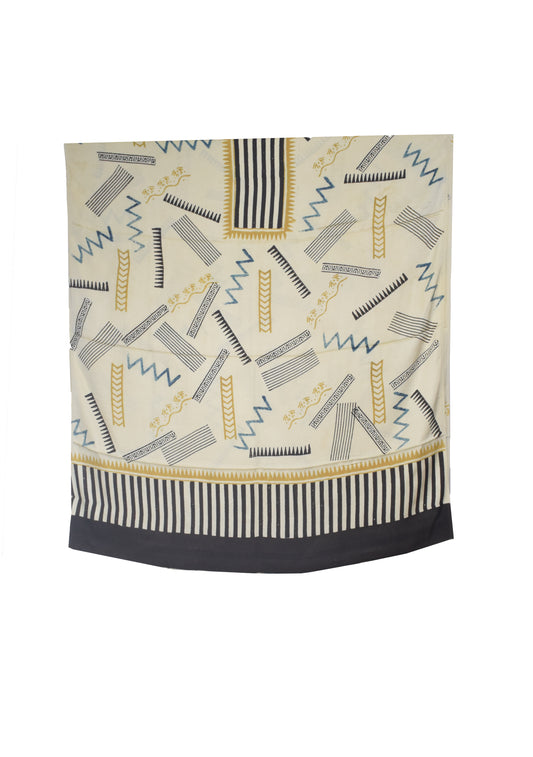 Ajrakh Modal Silk Natural Dye Hand Block Print Dress Material with Golden Border Dupatta - with Tassels - 2.5 Mt Top - SKU : AI27A03C