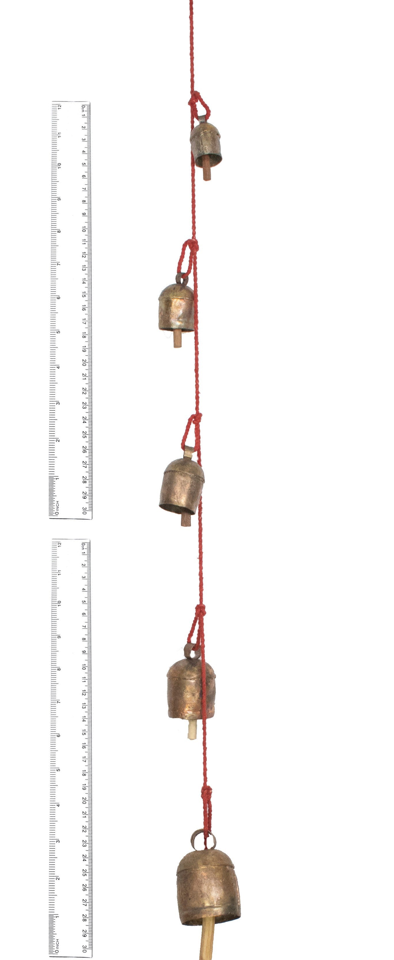 Hand Made Metal Bells Wrought Iron Copper-Zinc Coated Home Décor Chimes Cow Bell - SA RE GA MA String Bell - 5 Bells - 56 cms Length - SKU : BEL-0121