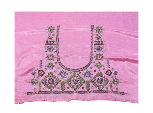 Mutva Work Mashru Silk Hand Embroidered Mirror Work Blouse - Unstitched & Embroidered - 1 Mtr Length - SKU : SH12201A