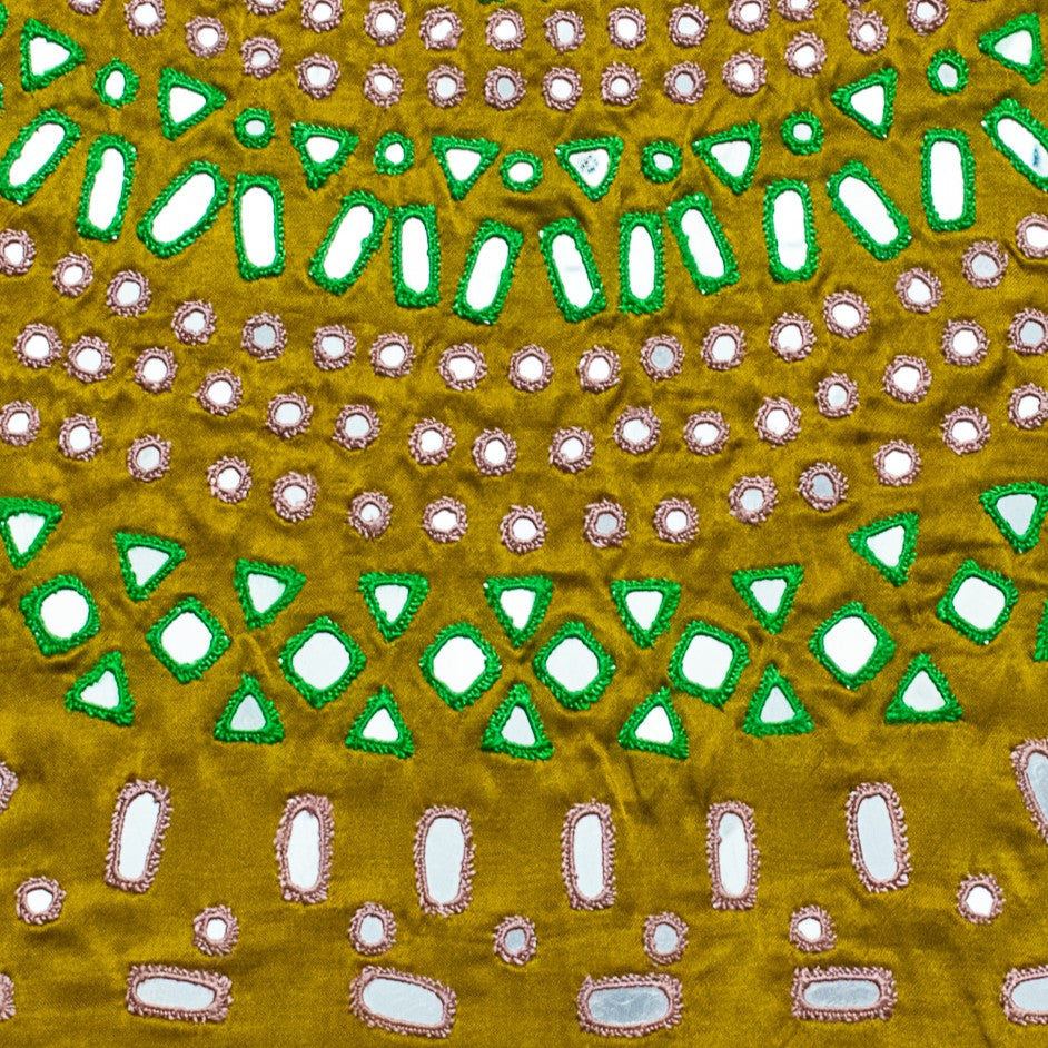 Cut Mirror Work Mashru Silk Hand Embroidered Simple Mirror Work Blouse - Unstitched - 1 Mtr Length - SKU : SH08801A