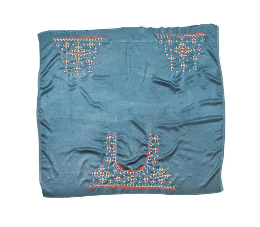 Mutva Work Mashru Silk Hand Embroidery Fine Mirrorwork Blouse - Unstitched - 1 Mtr Length - SKU : SH05902B