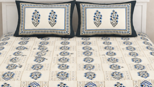 Ajrakh Cotton Natural Dye Kutchi Galicha Hand Block Print Bedsheet - Double King Size - 100 Inch Length - SKU : KD09602A