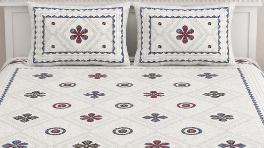 Ajrakh Cotton Natural Dye Kutchi Galicha Hand Block Print Bedsheet - Double King Size - 100 Inch Length - SKU : KD09602B
