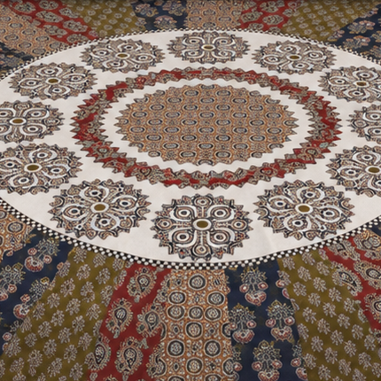 Ajrakh Cotton Natural Dye Kutchi Galicha Hand Block Print Bedsheet - Single - 94 Inch Length - SKU : KD12203C