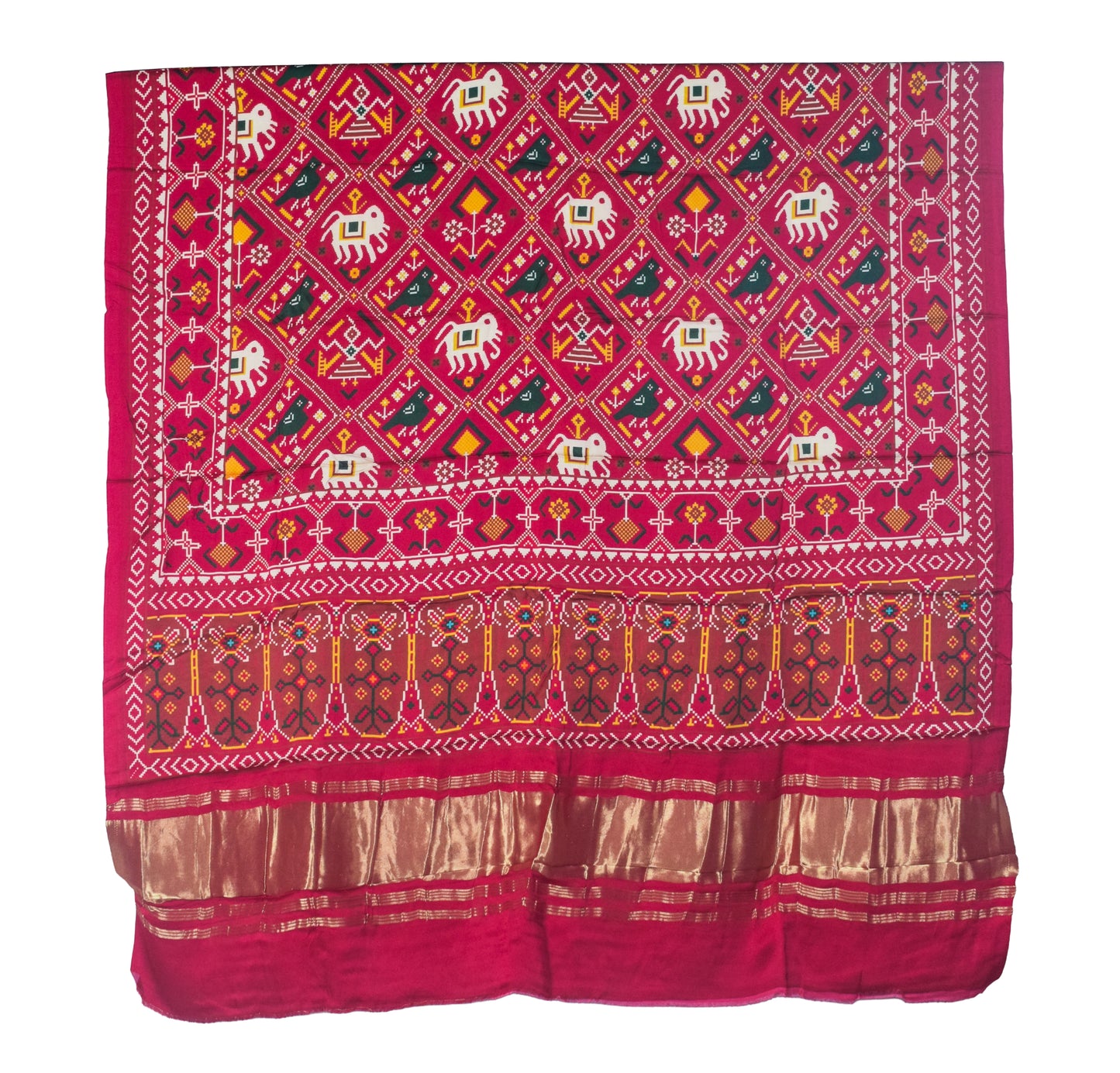 Patola Print Modal Silk Ready To Stitch Chaniya Choli with Golden Border - Free SizeFree Size - SKU : FJ06C01A