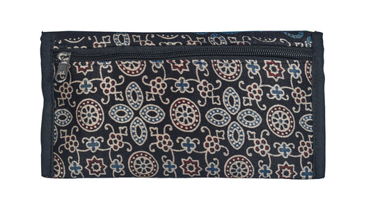 Ajrakh Mashru Silk Leathercraft Hand Made Leather Craft Punch Work Clutch - 10.5 cms Length - SKU : AB19401H