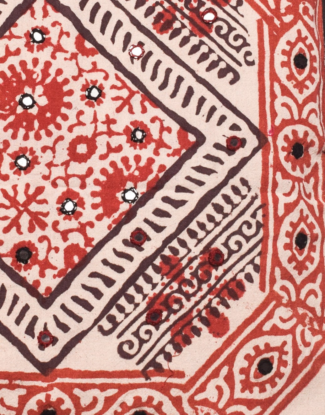 Bela Print Cotton Bela Print & Small Mirror Work Cushion Cover - SKU : KU03801B