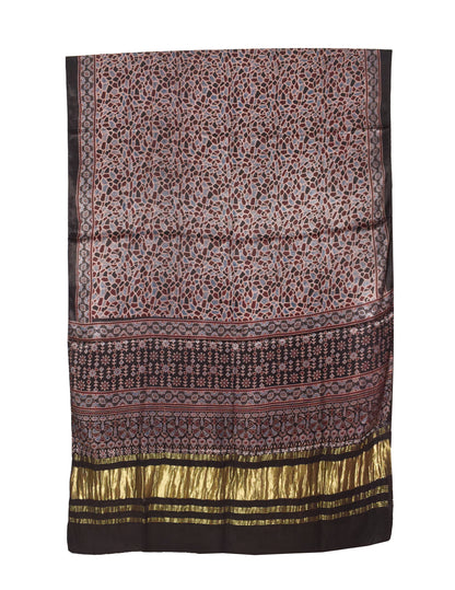 Ajrakh Modal Silk Natural Dye Hand Block Print Dupatta   with Golden Border  - 2.5 Mtr Length    -  SKU : ID16203O