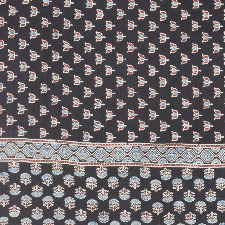 Ajrakh Modal Silk Natural Dye Hand Block Print Dupatta with Golden Border - 2.5 Mtr Length - SKU : AI21B01S