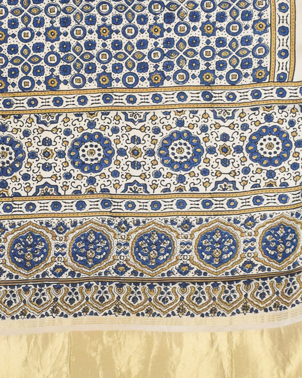 Ajrakh Modal Silk Natural Dye Hand Block Print Dupatta with Golden Border - 2.5 Mtr Length - SKU : AI21B01L