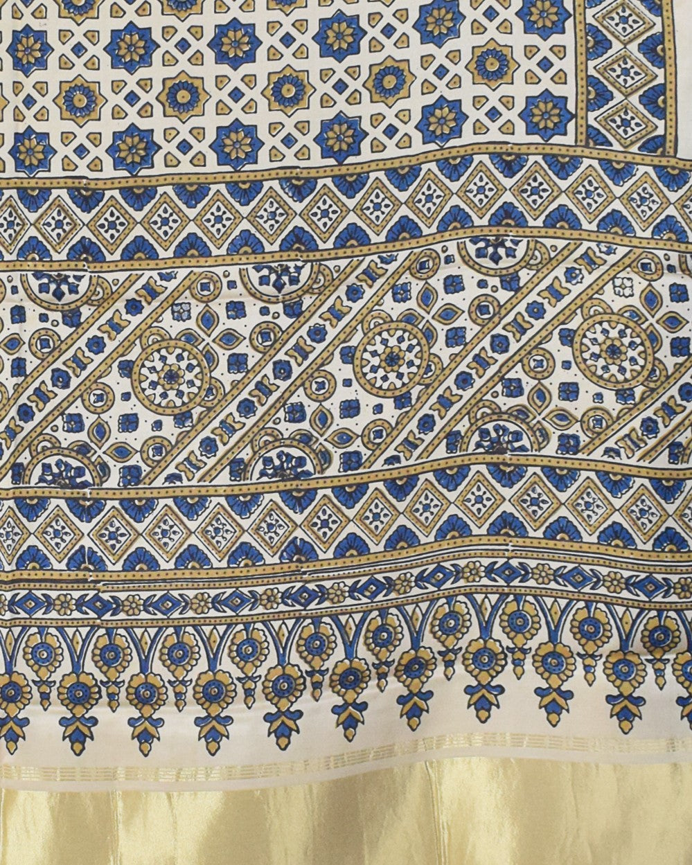 Ajrakh Modal Silk Natural Dye Hand Block Print Dupatta with Golden Border - 2.5 Mtr Length - SKU : AI21B01Q