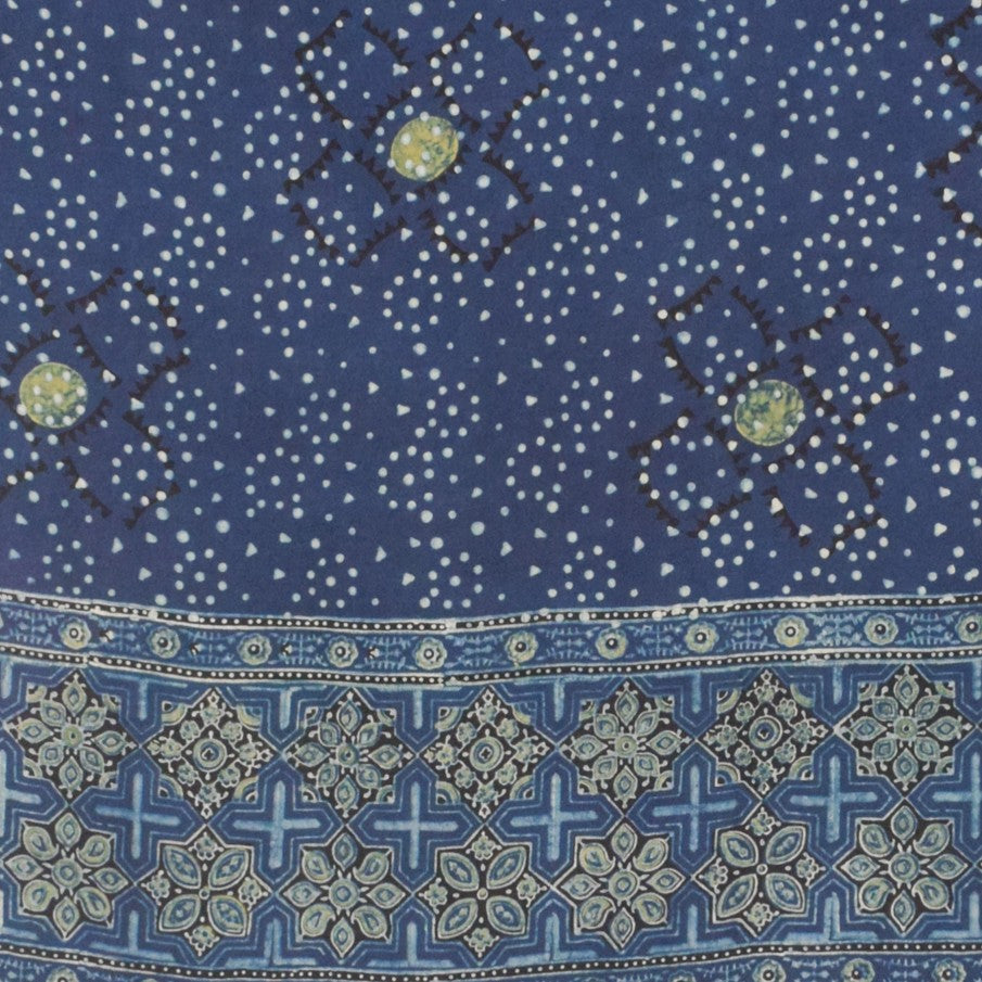 Ajrakh Modal Silk Natural Dye Hand Block Print Dupatta with Golden Border - 2.5 Mtr Length - SKU : AI21B01V
