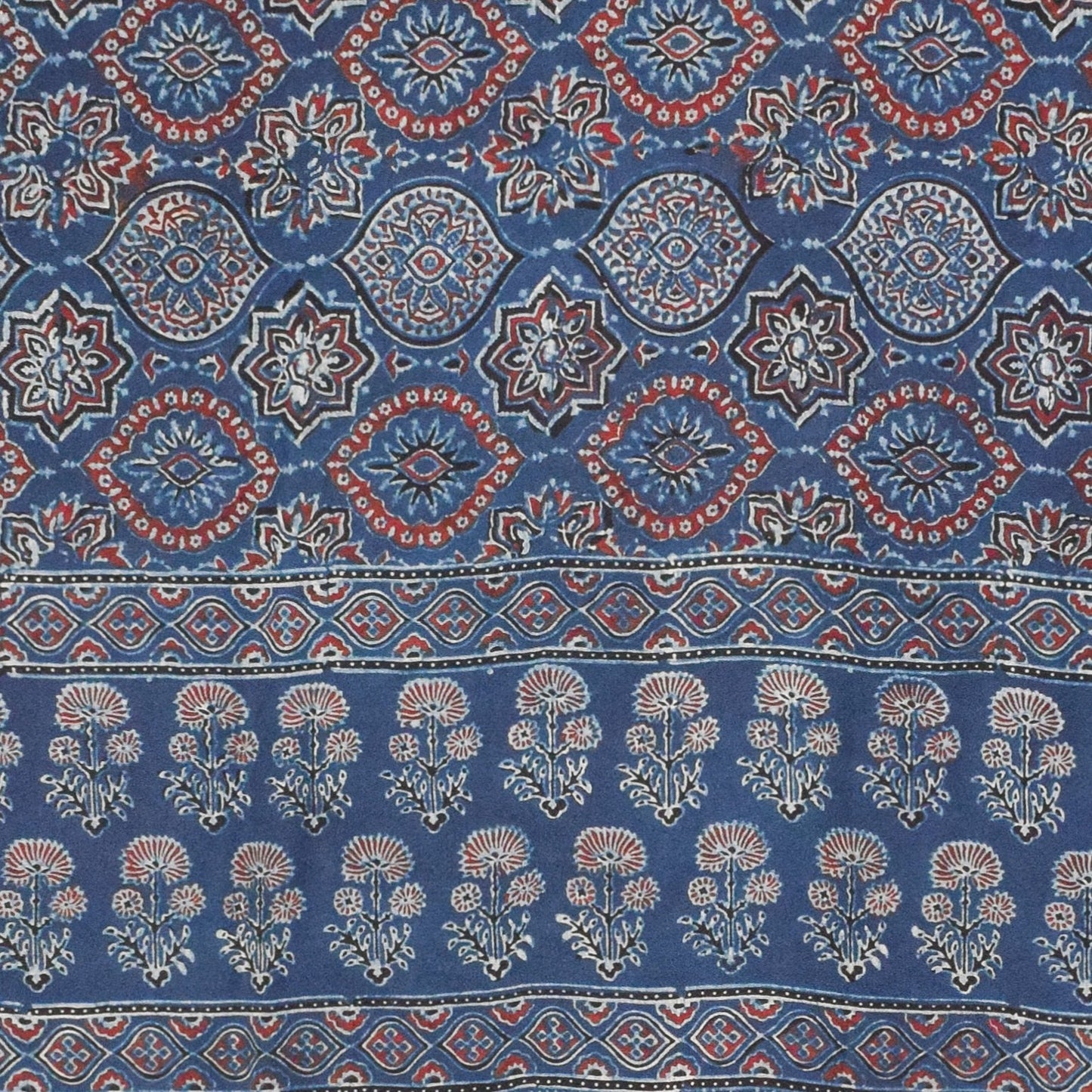 Ajrakh Modal Silk Natural Dye Hand Block Print Dupatta with Golden Border - 2.5 Mtr Length - SKU : AI21B01K