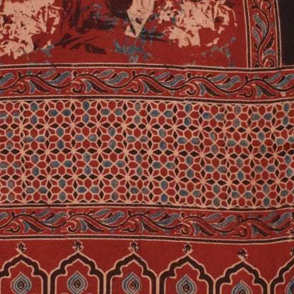 Ajrakh Modal Silk Natural Dye Hand Block Print Dupatta  with Golden Border - 2.5 Mtr Length    -  SKU : MS16301S