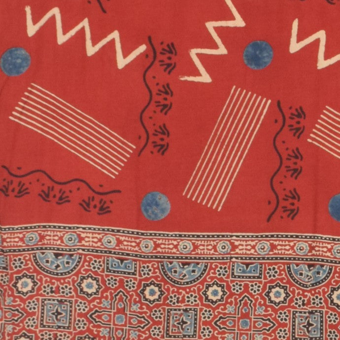 Ajrakh Modal Silk Natural Dye Hand Block Print Dupatta with Golden Border - 2.5 Mtr Length - SKU : AI21B01E