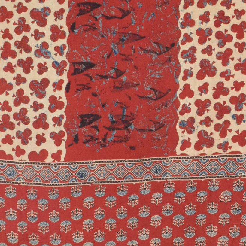 Ajrakh Modal Silk Natural Dye Hand Block Print Dupatta with Golden Border - 2.5 Mtr Length - SKU : AI21B01G