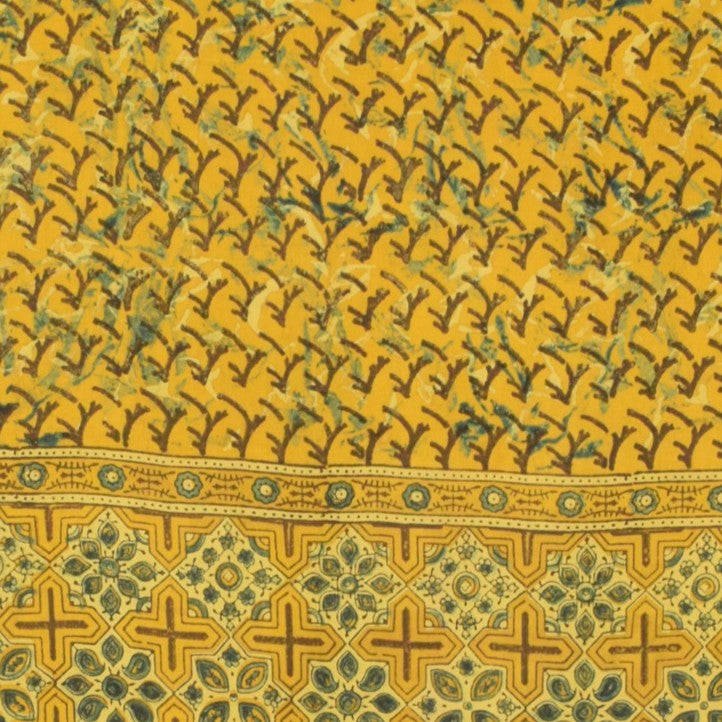 Ajrakh Modal Silk Natural Dye Hand Block Print Dupatta with Golden Border - 2.5 Mtr Length - SKU : AI21B01D