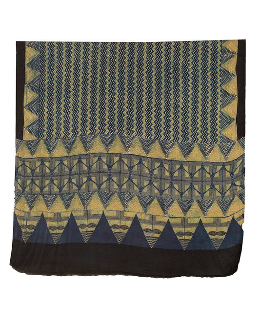 Ajrakh Modal Silk Natural Dye Hand Block Print Dupatta - 2.5 Mtr Length - SKU : ID02701L