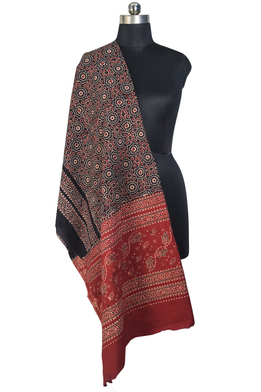 Ajrakh cotton Natural Dye Hand Block Print Dupatta - 2.5 Mtr Length - SKU : IA06503D