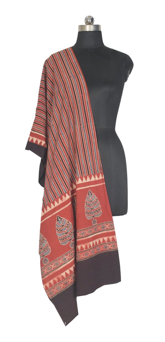 Ajrakh cotton Natural Dye Hand Block Print Dupatta - 2.5 Mtr Length - SKU : AI06A03F