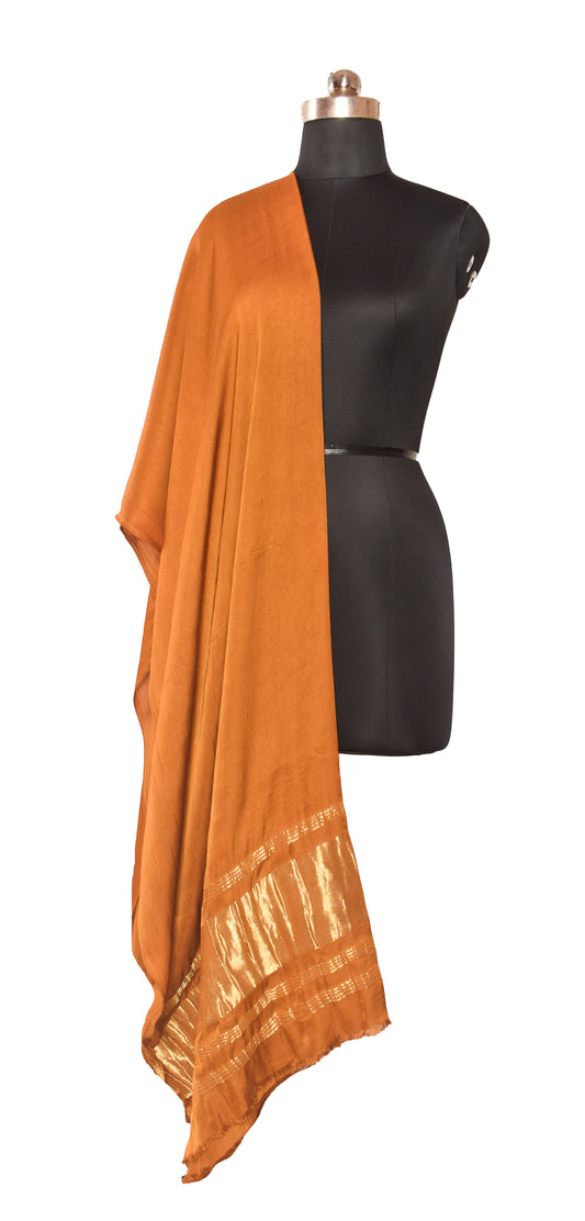 Plain Dyeing Modal Silk Dupatta with Golden Border - 2.5 Mtr Length - SKU : 0061