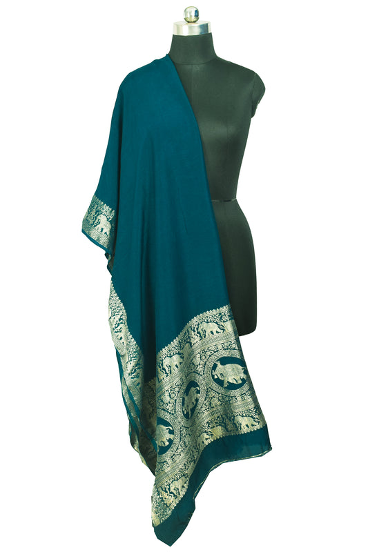 Plain Dyeing Dola Silk With Full Nakshi Border Dupatta - 2.5 Mtr Length - SKU : KK16301I