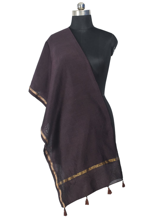 Plain Dyeing Chanderi Silk Plain Hand Dyed Dupatta 36 Inch Width - with Tassels - 2.4 Mtr Length - SKU : ID18304K