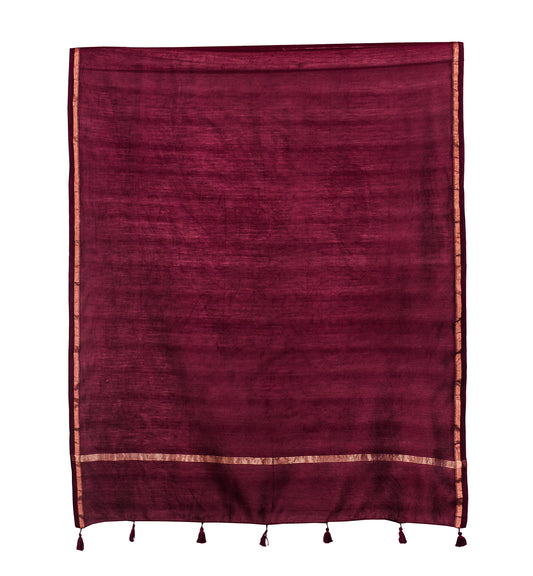 Plain Dyeing Chanderi Silk Plain Hand Dyed Dupatta 36 Inch Width - with Tassels - 2.4 Mtr Length - SKU : ID18304E