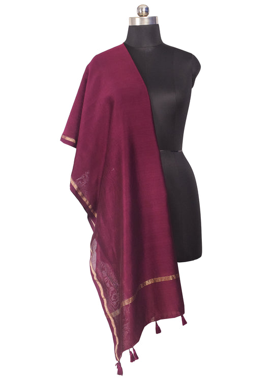 Plain Dyeing Chanderi Silk Plain Hand Dyed Dupatta 36 Inch Width - with Tassels - 2.4 Mtr Length - SKU : ID18304E