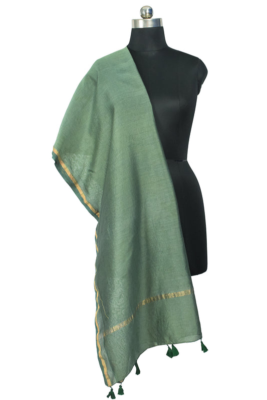 Plain Dyeing Chanderi Silk Plain Hand Dyed Dupatta 36 Inch Width - with Tassels - 2.4 Mtr Length - SKU : ID18304J