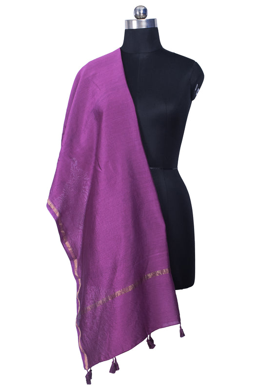 Plain Dyeing Chanderi Silk Plain Hand Dyed Dupatta 36 Inch Width - with Tassels - 2.4 Mtr Length - SKU : ID18304L