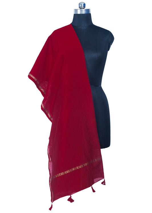 Plain Dyeing Chanderi Silk Plain Hand Dyed Dupatta 36 Inch Width - with Tassels - 2.4 Mtr Length - SKU : ID18304C