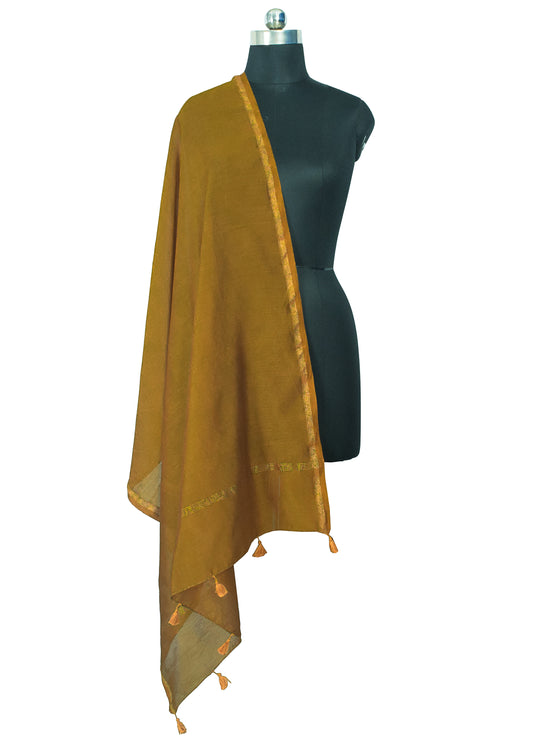 Plain Dyeing Chanderi Silk Plain Hand Dyed Dupatta 36 Inch Width - with Tassels - 2.4 Mtr Length - SKU : ID18304F