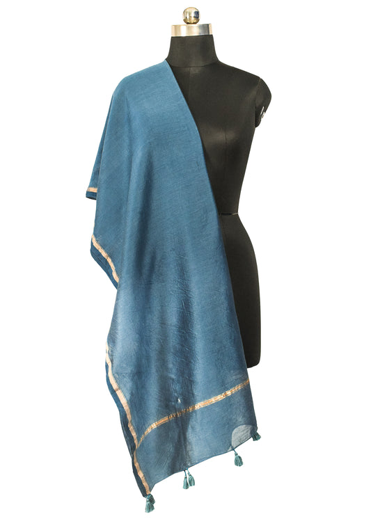 Plain Dyeing Chanderi Silk Plain Hand Dyed Dupatta 36 Inch Width - with Tassels - 2.4 Mtr Length - SKU : ID18304I