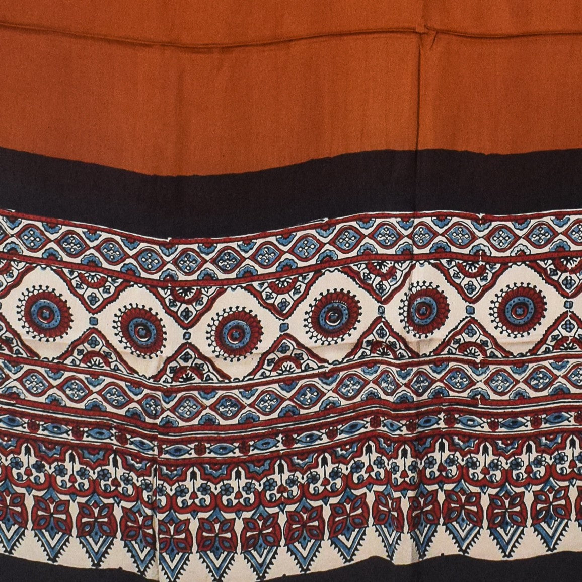 Ajrakh Modal Silk Part Natural Dye Half Plain Dyeing Hand Block Print Dupatta with Tassels - 2.5 Mtr Length - SKU : AI20104U