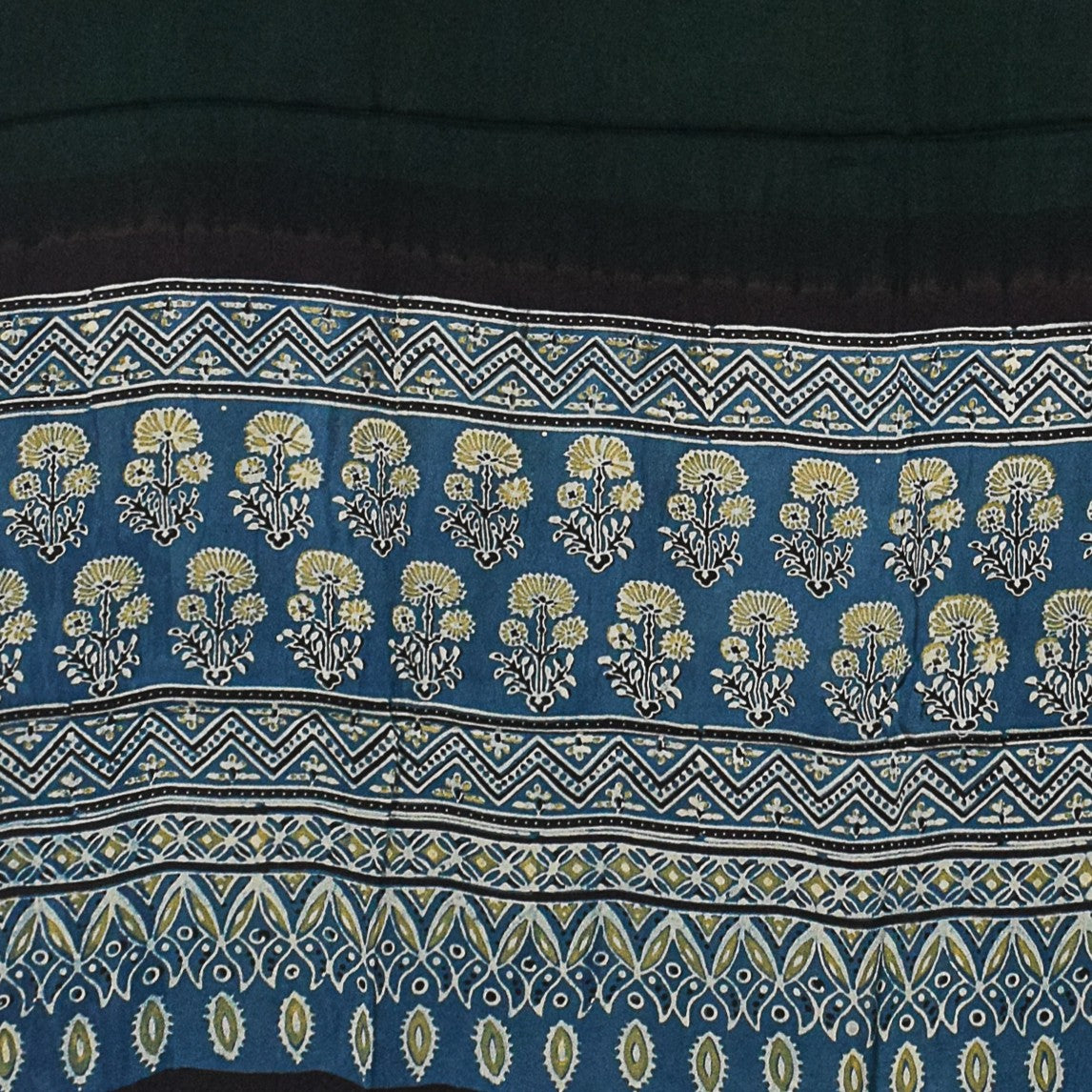 Ajrakh Modal Silk Part Natural Dye Half Plain Dyeing Hand Block Print Dupatta with Tassels - 2.5 Mtr Length - SKU : AI20104M