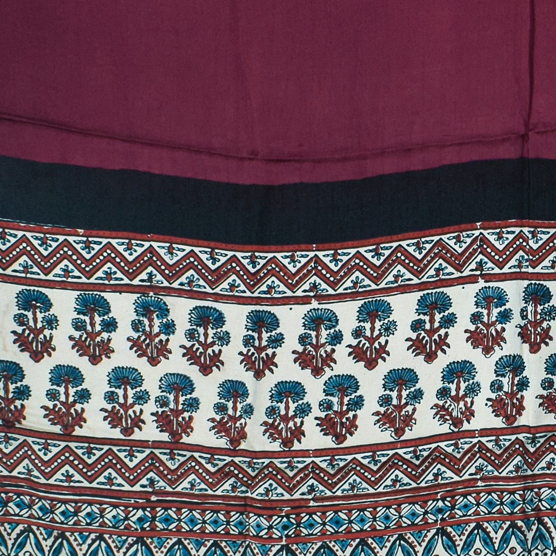 Ajrakh Modal Silk Part Natural Dye Half Plain Dyeing Hand Block Print Dupatta with Tassels - 2.5 Mtr Length - SKU : AI20104T