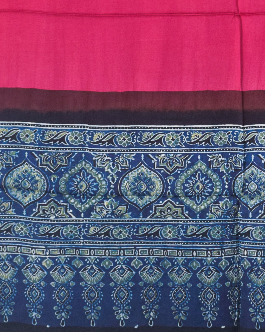 Ajrakh Modal Silk Part Natural Dye Half Plain Dyeing Hand Block Print Dupatta with Tassels - 2.5 Mtr Length - SKU : AI21701U