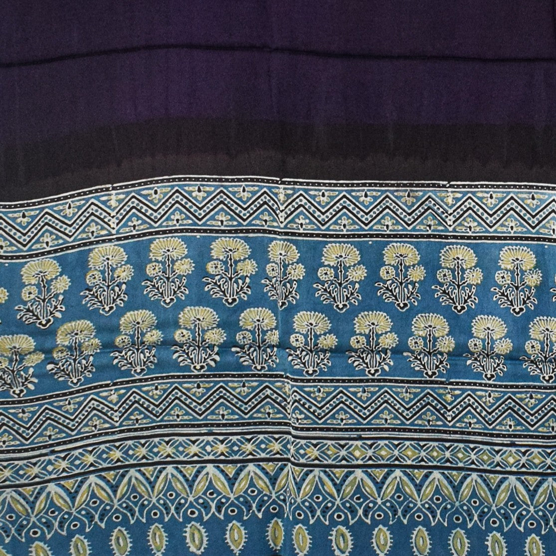 Ajrakh Modal Silk Part Natural Dye Half Plain Dyeing Hand Block Print Dupatta with Tassels - 2.5 Mtr Length - SKU : AI20104D