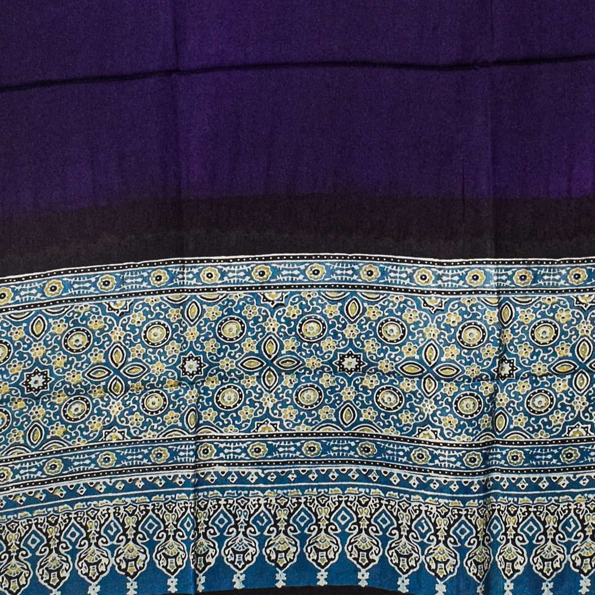 Ajrakh Modal Silk Part Natural Dye Half Plain Dyeing Hand Block Print Dupatta with Tassels - 2.5 Mtr Length - SKU : AI20104F