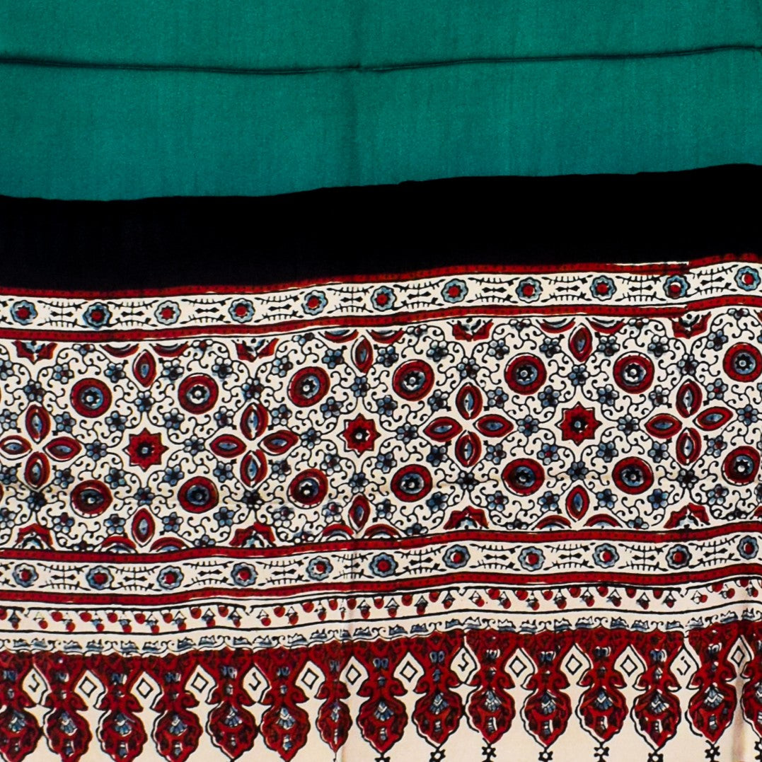 Ajrakh Modal Silk Part Natural Dye Half Plain Dyeing Hand Block Print Dupatta with Tassels - 2.5 Mtr Length - SKU : AI2014AH
