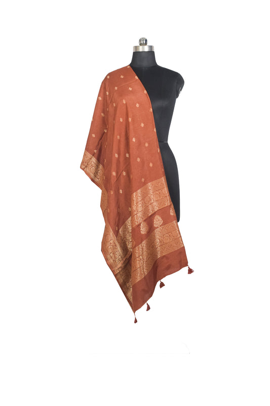 Plain Dyeing Dola Silk Butta Designs Dupatta with Nakshi Border - 2.35 Mtr Length - SKU : AI18C01D