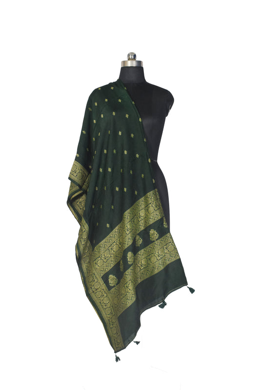 Plain Dyeing Dola Silk Butta Designs Dupatta with Nakshi Border - 2.35 Mtr Length - SKU : AI18C01A