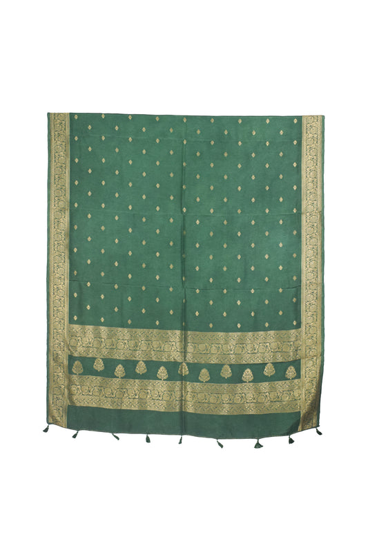 Plain Dyeing Dola Silk Butta Designs Dupatta with Nakshi Border - 2.35 Mtr Length - SKU : AI18C01G