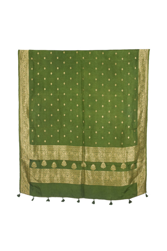Plain Dyeing Dola Silk Butta Designs Dupatta with Nakshi Border - 2.35 Mtr Length - SKU : AI18C01H