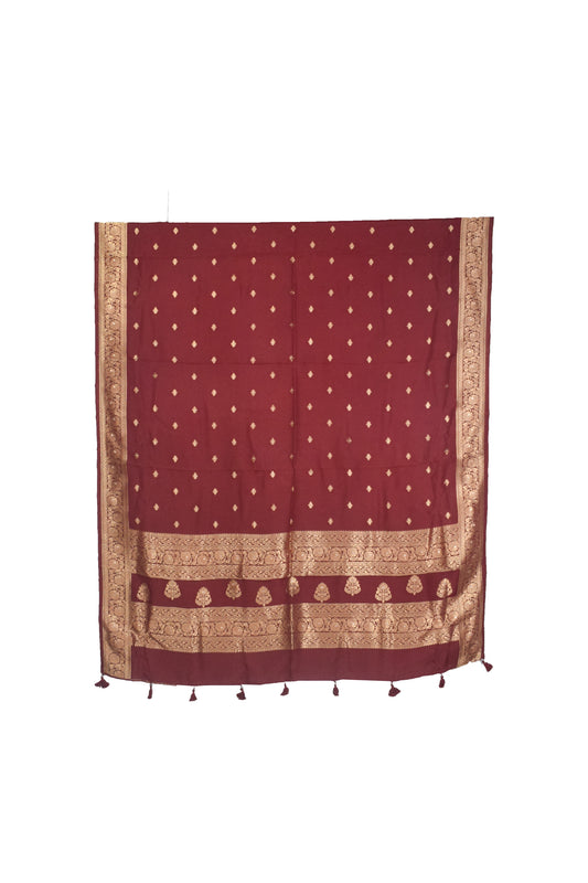 Plain Dyeing Dola Silk Butta Designs Dupatta with Nakshi Border - 2.35 Mtr Length - SKU : AI18C01J